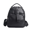 Minimalist black litchi texture PU leather backpack with front zipper pocket for women - Black