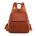 Women's stylish brown soft leather backpack with litchi texture and front flap pocket - Orange Red