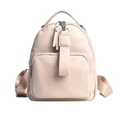 Minimalist light beige PU leather backpack with lychee texture and silver metal zippers - Khaki