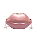 Pink lip-shaped mini crossbody bag with glossy finish and gold metal chain strap - Pink