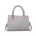 Grey crocodile embossed faux leather handbag with braided handle and gold hardware - Gray