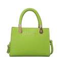 Bright green faux leather crossbody bag with crocodile pattern and woven handle detail - Kiwi Green