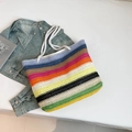 Sac fourre-tout en tricot à rayures colorées avec poignées en corde de coton blanc vif - Modèle 4