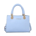 Light blue stone pattern handbag with woven handle and gold hardware in a trendy style - Ice Blue