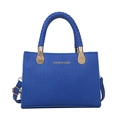 Blue crocodile texture handbag with woven handle and adjustable crossbody strap - Klein Blue