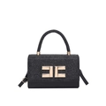 Elegante bolso negro con solapa brillante y hebilla metálica dorada de diseño exclusivo - Negro