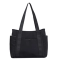 Minimalist black canvas tote bag with multiple pockets for casual daily commute - Black