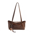 Retro dark brown patent leather shoulder bag with vintage baseball glove charms - With Pendant / Brown