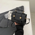 Retro black crossbody square bag with gold hardware and top handle for women - Black