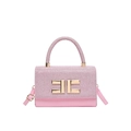 Bolso de mano rosa con lentejuelas, logo de metal dorado y correa de cuero ajustable - Rosa
