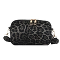 Chic leopard print crossbody bag with dual golden zippers and adjustable shoulder strap - Black