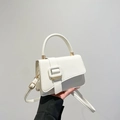 Piccola borsa a tracolla quadrata bianca minimalista con manico e fibbia dorata - Bianco