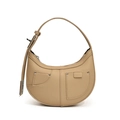 Französische Vintage-Halbmondtasche in Hellbraun mit Litchi-Muster-Kunstleder - Khaki