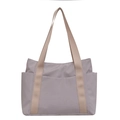 Minimalist lavender canvas tote bag with beige wide straps and large front pocket - Light Gray