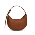 Braune Vintage-Halbmondtasche aus Leder mit Lychee-Muster und Nieten-Detail - Braun