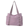 Minimalist light purple nylon tote bag with multi-pocket design and wide shoulder straps - Purple