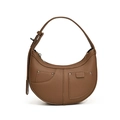 Brown lychee leather crescent shoulder bag with pockets and silver studs detail - Brown