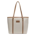 Grande borsa shopper in beige e marrone pelle sintetica con lunghe tracolle regolabili - Bianco Sporco