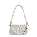 Creamy white pleated underarm bag with pearl heart chain and knotted shoulder strap - Off White