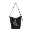Borsa a secchiello minimalista in pelle nera con anelli in ottone e tracolla - Nero