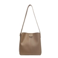 Brown leather bucket bag with adjustable shoulder strap and minimalist metal buckle - Khaki