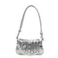 Silver metallic pleated cloud bag with elegant pearl chain and heart charms - Silver