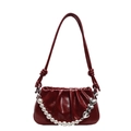 Elegant dark red ruched underarm bag with decorative pearl and heart charm chain - Burgundy
