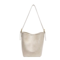 Borsa a secchiello minimalista in ecopelle beige con tracolla sottile e fibbie d'oro - Bianco Sporco