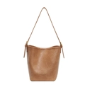 Borsa a secchiello in ecopelle marrone con tracolla regolabile e logo Muonjin - Cachi
