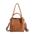 Brown bucket handbag in faux leather with dual detachable shoulder straps and top handles - Khaki