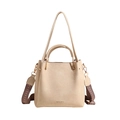 Fashionable beige PU leather bucket bag with a patterned wide strap and golden hardware - Off White