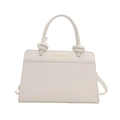 Minimalistische weiße Handtasche mit goldenem Schriftzug und modischem Knotengriff-Design - Weiß