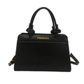 Klassische schwarze Vintage Umhängetasche mit Knotengriff und goldenem Logo-Print - Schwarz