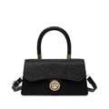 Borsa nera glitterata con chiusura girevole dorata e tracolla regolabile - Nero