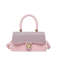 Borsa a tracolla rosa con strass, chiusura girevole dorata e tracolla in pelle regolabile - Rosa
