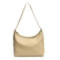 Bolso estilo cubo en cuero beige crema con herrajes dorados y nudos decorativos laterales - Albaricoque Beige