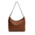 Minimalist soft pebbled leather shoulder bag in deep caramel brown for daily commute - Dark Brown