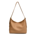 Bolso tote minimalista marrón claro de cuero PU texturizado con correa ajustable - Color Té con Leche