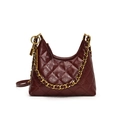 Quilted diamond lattice chain bag in burgundy leather with gold lock pendant - With Pendant / Burgundy / S
