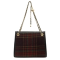Women's plaid chain shoulder bag in red and green tartan with gold ball charm - L / Red Check