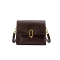 Retro dark brown square crossbody bag with textured leather and gold metal buckle - Coffee