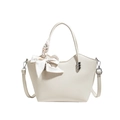 Cremeweiße Bucket-Bag aus Leder mit Seidenschleife und Herz-Nieten-Detail - Weiß