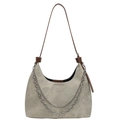 Vintage grey canvas shoulder bag with silver chains and brown leather strap details - Off White