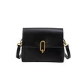 Classic black leather crossbody bag featuring a minimalist gold U-shaped metal lock - Black