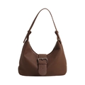 Bolso hobo vintage marrón con textura de cuero granulado y hebilla plateada de mujer - Café