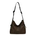 Borsa tote leopardata in tela di velluto con manici in corda nera e dettaglio moda - Nero