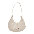 Minimalistische beige Halbmond-Umhängetasche aus mattem Leder mit goldenem Reißverschluss - Weiß