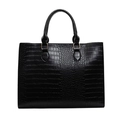 Borsa tote nera in pelle goffrata coccodrillo con doppi manici per il lavoro e stile chic - Nero