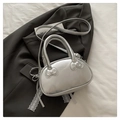 Chic silver metallic handheld square bag with ribbon bow accents and slim strap - Silver