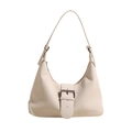 Bolso retro blanco crema con textura vertical y hebilla plateada de moda - Blanco Roto